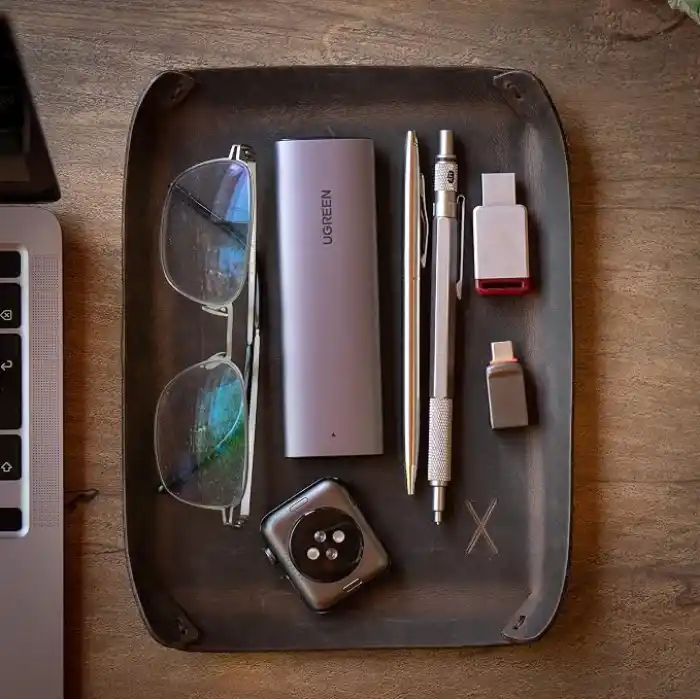 Masaüstü Organizer, Toplayıcı, Hakiki Deri Vale Tepsisi, Telefon pedi, Deri Sümen, Deri Pad, Deri Kase, Zarf ve Mektup Tepsisi, vallet tray, catch it all tray, leather (Kestane - Koyu Kahverengi)