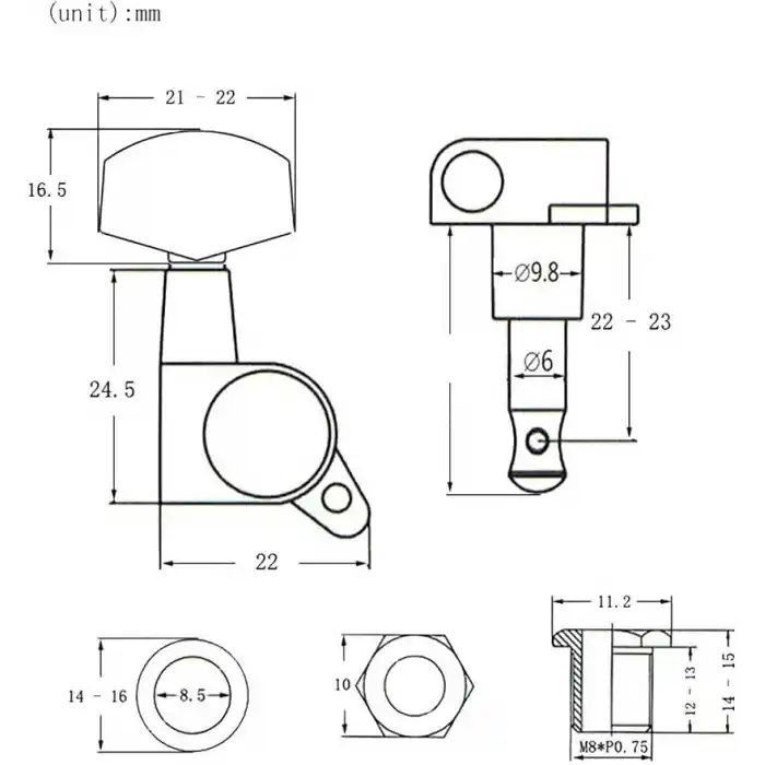 Fluid Mha10B Akustik Gitar Burgusu 3+3 Set + Vida Somun Pul