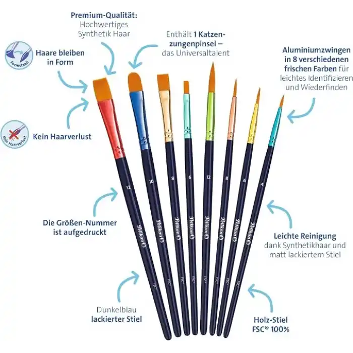 Pelikan Lot de 8 pinceaux synthétiques de qualité supérieure