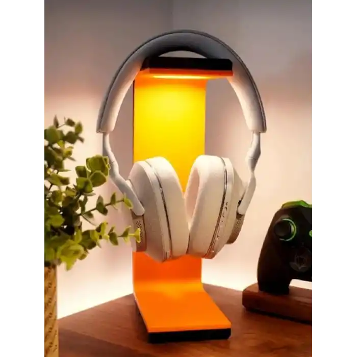 LED Işıklı Kulaklık Standı, C Şekilli Masa Lambası, Turuncu