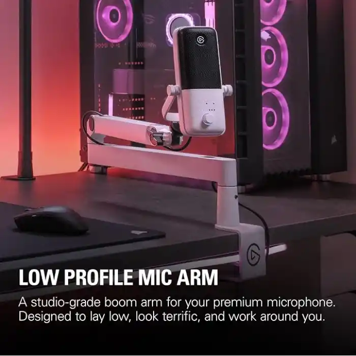 Elgato Wave Mic Arm LP Mikrofon Kolu, Beyaz, Kablo Yönetimli, Alçak Profil