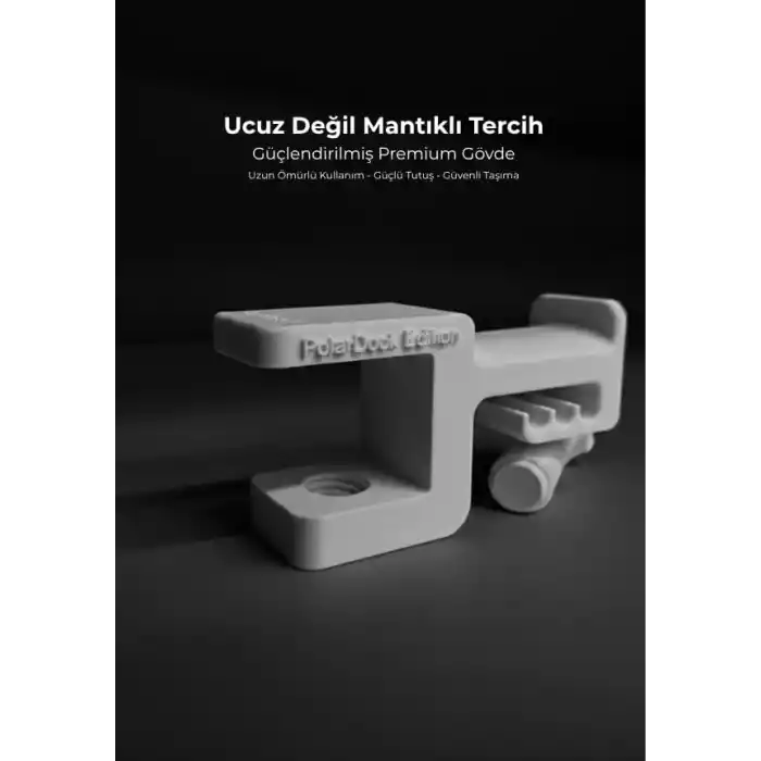 Premium Beyaz Masa Kenarı Kulaklık Standı – Polardock Edition | Kaydırmaz Keçeli, Ergonomik ve Güçlendirilmiş