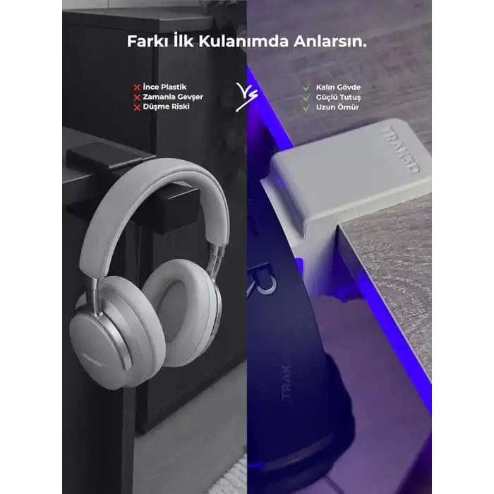 Premium Beyaz Masa Kenarı Kulaklık Standı – Polardock Edition | Kaydırmaz Keçeli, Ergonomik ve Güçlendirilmiş