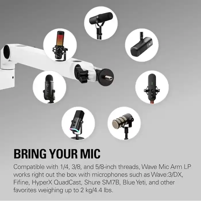 Elgato Wave Mic Arm LP Mikrofon Kolu, Beyaz, Kablo Yönetimli, Alçak Profil