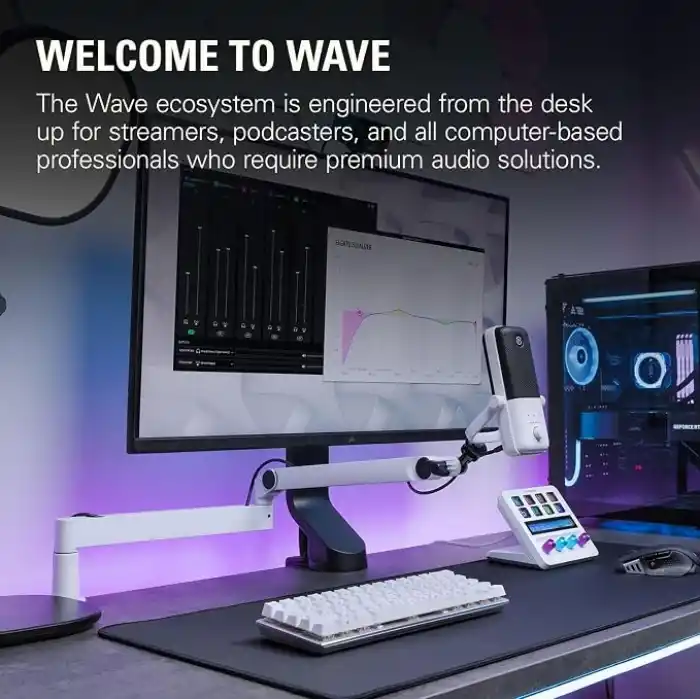 Elgato Wave Mic Arm LP Mikrofon Kolu, Beyaz, Kablo Yönetimli, Alçak Profil