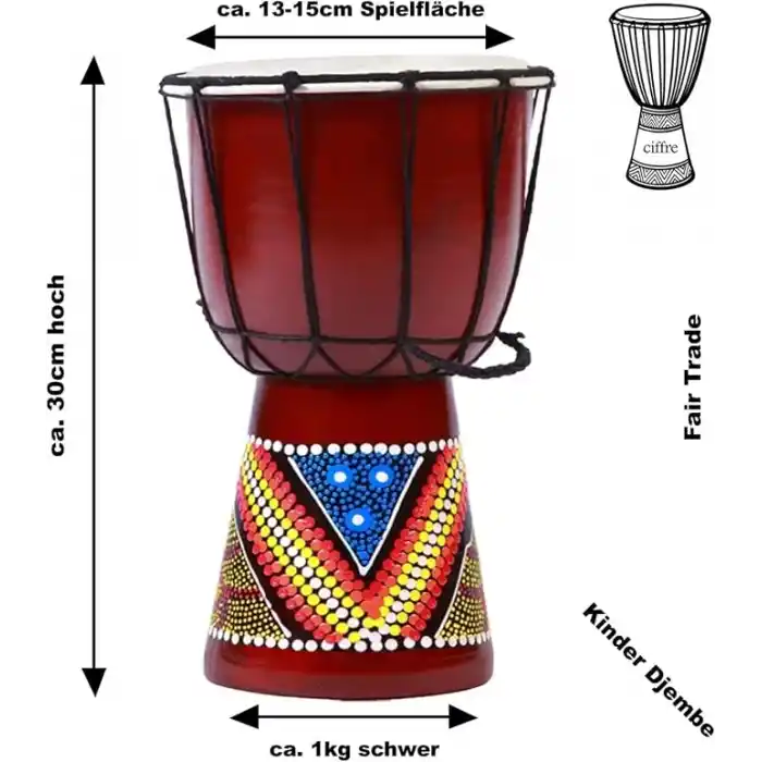 Djembe Davul Darbuka Renkli Afrika El Yapımı 30cm Çocuk Bongo Kongo