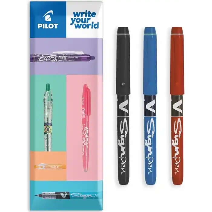 Pilot Długopis V Sign - ince yazı kalemi - çelik uç 2,0 mm - çizgi genişliği 0,6 mm - gerekli paket 3 adet - siyah, mavi ve kırmızı