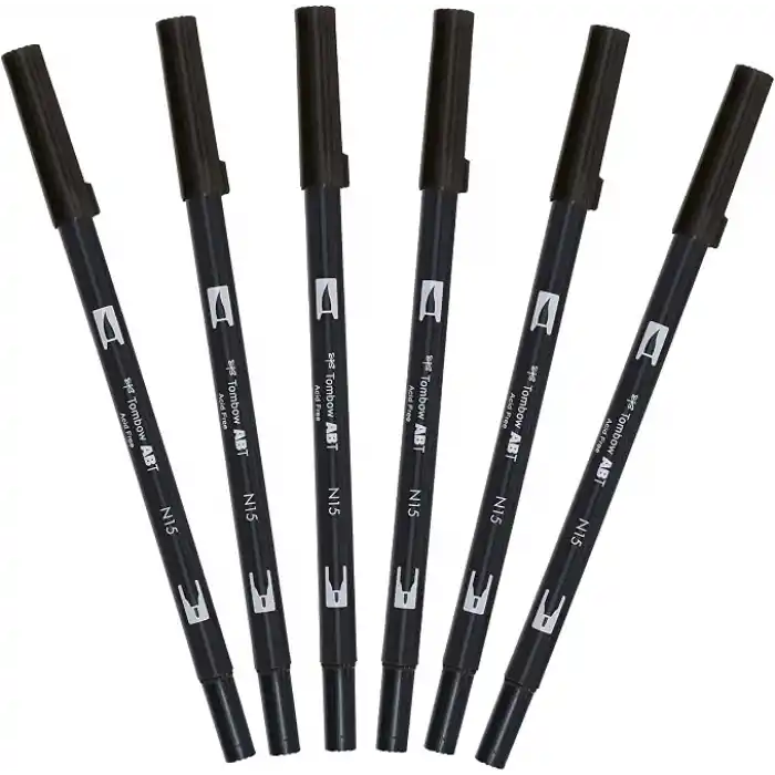 Tombow ABT-N15 – 6P keçeli Dual Brush Pen ile iki uç, [6 adet] Siyah