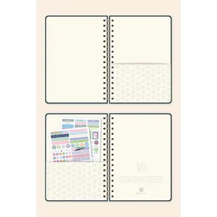 PAPERORA A5 Spiralli Sert Kapak Keten Düz Çizgisiz Tarihsiz Not Defteri Koyu Yeşil