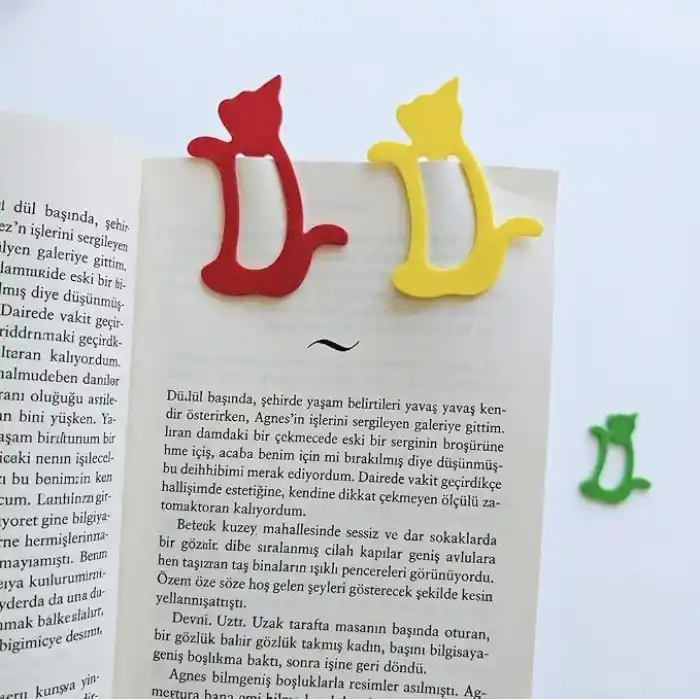 3D Baskı Renkli Kedi Kitap Ayracı - 6 Adet