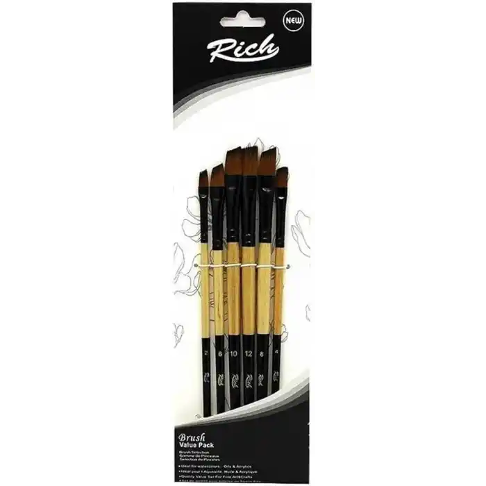 Rich Yan Kesik Fırça Seti 6lı Set 4, Numaralı Fırçalar (2, 4, 6, 8, 10, 12)