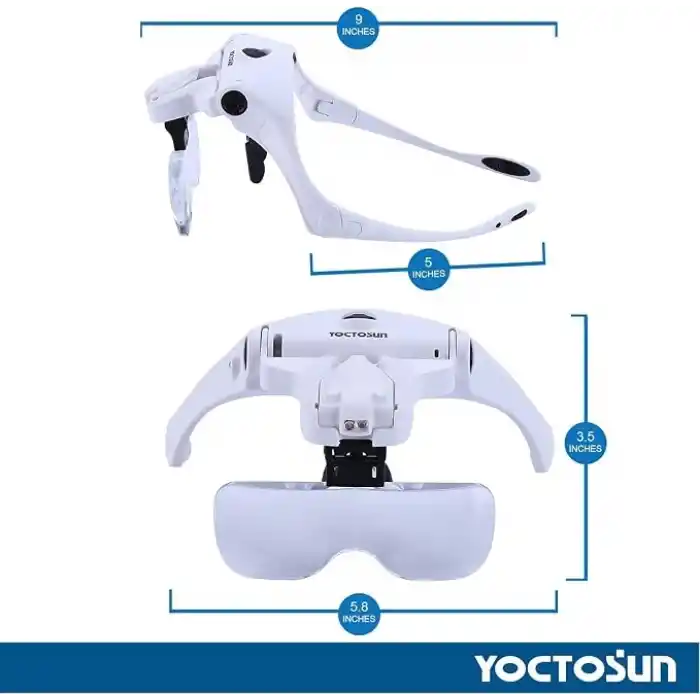 YOCTOSUN LED kafa büyüteç, şarj edilebilir, eller serbest kafa bandı, büyüteç, 2 LEDli, profesyonel kuyumcu büyüteç ışığı braketi ve kafa bandı değiştirilebilir