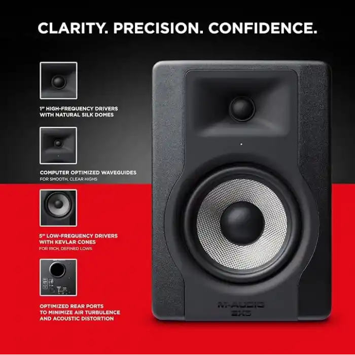 M-AUDIO BX5-5 Stüdyo Monitör Hoparlörü, Akustik Alan Kontrolü ile Müzik Prodüksiyonu ve Karışımı için, 100W 2 Yönlü Aktif Hoparlör, Tek
