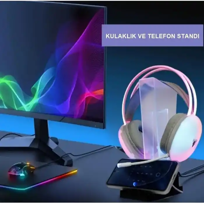 gaman GM-01 Siyah RGB Işıklı Gaming Oyuncu Kulaklık Standı
