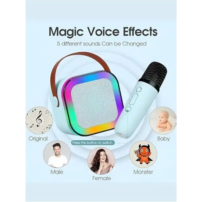 K12 Kablosuz Bluetooth Hoparlör Karaoke Mikrofon 5 Ses Efektli Rgb Hd Stereo Ses Usb/Sd/FM