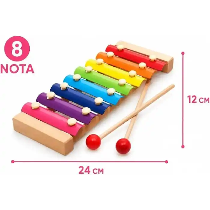 ShopexXtra Ahşap Ksilofon 8 Nota Renkli Perküsyon Enstrümanı – Ahşap Selefon, Ritim ve Melodi Çalışmaları İçin Müzik Aleti, 2 Tokmak Dahil