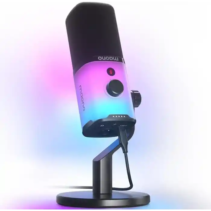 MAONO Yazılımlı XLR/USB Oyun Mikrofonu, Akış Podcast Vokal Kaydı için RGBli Dinamik PC Mikrofonu, Sessiz Düğmeli Bilgisayar Mikrofonu, Kazanç Düğmesi, Ses Kontrolü, Masaüstü Standı PD100X