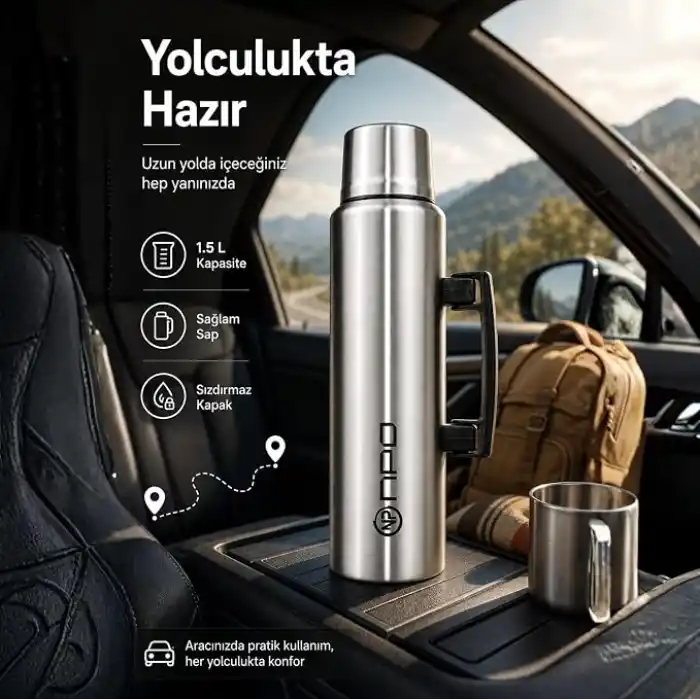 NPO NT01 1.5L Çift Katmanlı Vakum Teknolojili 24H Sıcak 48H Soğuk 72H Buzlu Koruma Çelik Termos