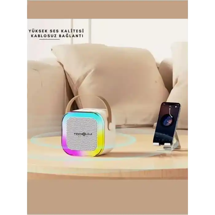 K12 Kablosuz Bluetooth Hoparlör Karaoke Mikrofon 5 Ses Efektli Rgb Hd Stereo?es Usb/Sd/FM