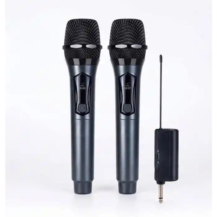 Profesyonel Çiftli Kablosuz Mikrofon Seti Karaoke Şarj Edilebilir 50 Metre