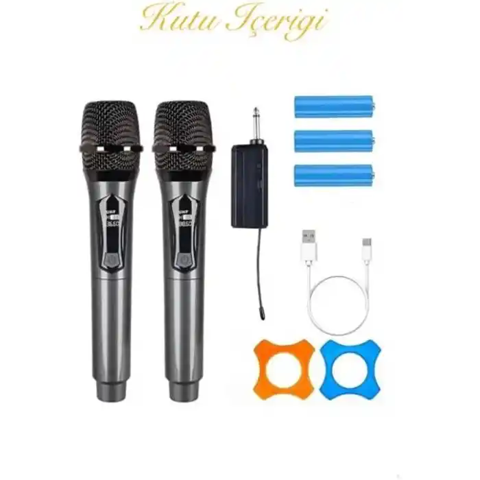 Profesyonel Çiftli Kablosuz Mikrofon Seti Karaoke Şarj Edilebilir 50 Metre