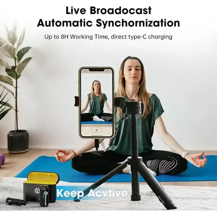 HollyView Hollyland Lark M1 kablosuz yaka mikrofonu, gürültü engelleme özellikli çift kanallı yaka mikrofonu, 199,9 m 8 saat, iPhone kamera YouTube video kaydı, canlı yayın podcast röportajı Vlog ile uyumlu