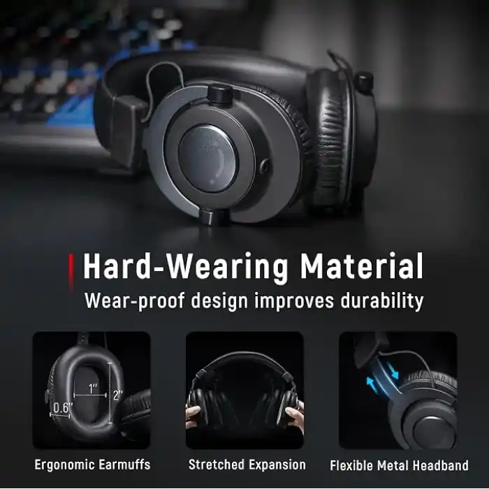 FIFINE Podcast İzleme için Kayıt Üzerinden Kulak Kablolu Kulaklıklar için Stüdyo Monitör Kulaklıklar, Çıkarılabilir Kablolarla Rahat Ekipman Akışı 3,5 mm veya 6,35 mm Jak, Siyah, PC/Mikser-H8