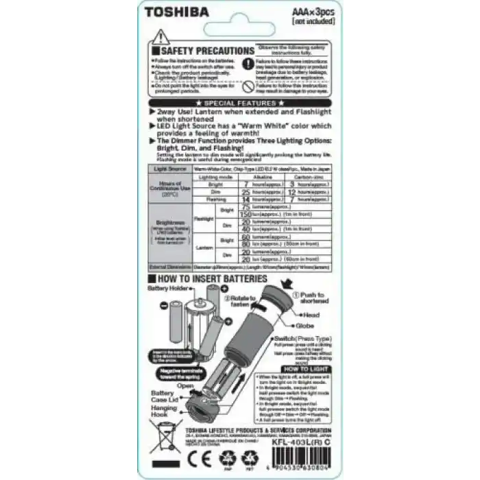 Toshiba LED Fener/Fener KFL-403 (2 Yönlü El Feneri/Fener, Kırmızı)