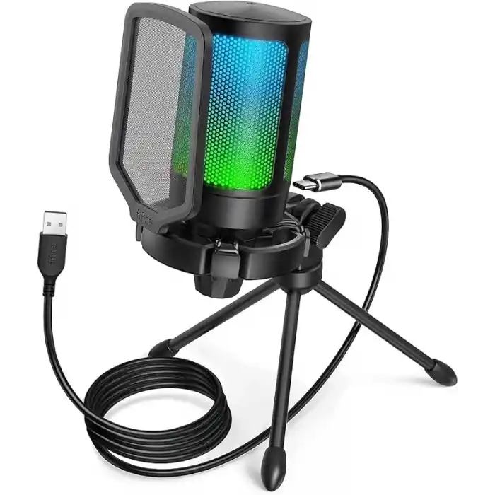 FIFINE PC oyun mikrofonu, USB mikrofon, yayın podcast stüdyosu için, mikrofon standı ve sessize alma tuşlu, PS4 PS5 Mac için