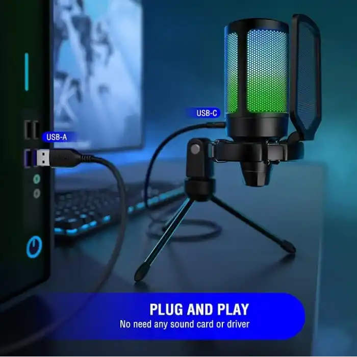 FIFINE PC oyun mikrofonu, USB mikrofon, yayın podcast stüdyosu için, mikrofon standı ve sessize alma tuşlu, PS4 PS5 Mac için