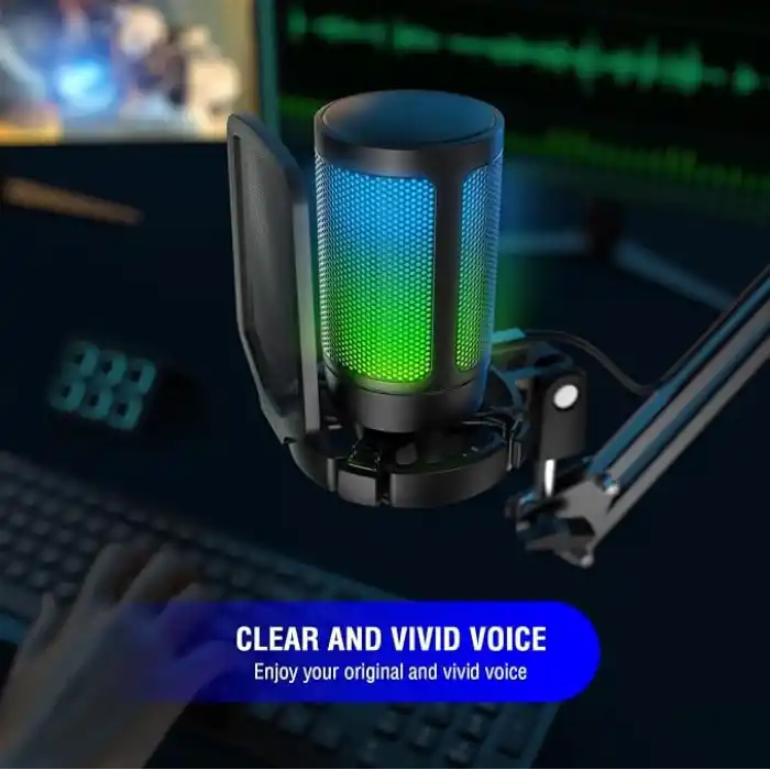 FIFINE PC oyun mikrofonu, USB mikrofon, yayın podcast stüdyosu için, mikrofon standı ve sessize alma tuşlu, PS4 PS5 Mac için