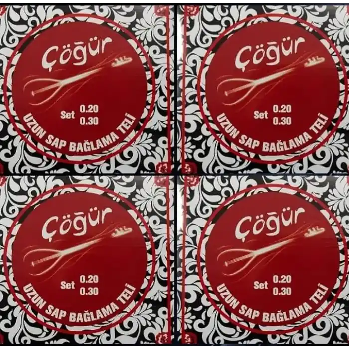 Çöğür Uzun Sap Bağlama Saz Teli 0.20 4 Adet Tam Takım Tel + her takım tel için 2 Tezene (4 adet Takım Tel 8 tezeneli paket)
