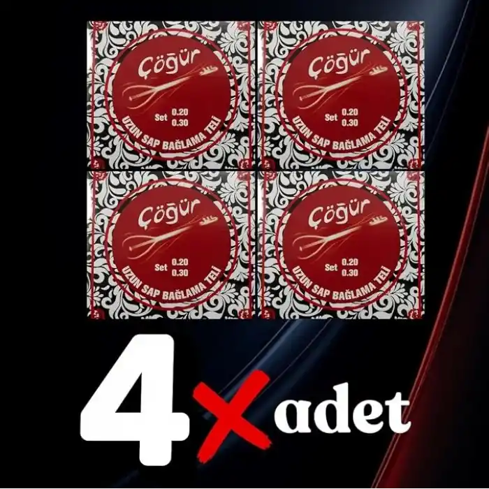 Çöğür Uzun Sap Bağlama Saz Teli 0.20 4 Adet Tam Takım Tel + her takım tel için 2 Tezene (4 adet Takım Tel 8 tezeneli paket)