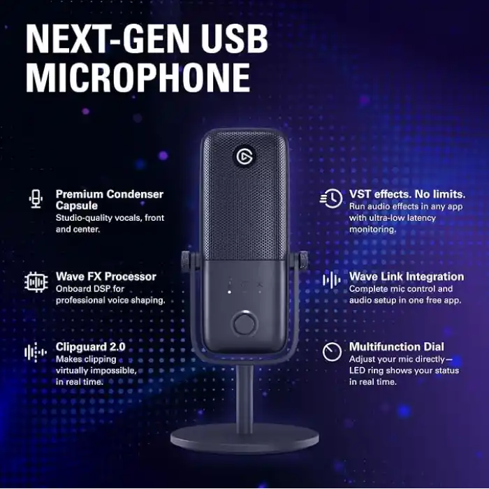 Elgato Dalga:3 MK.2 - Wave FX İşlemcili Akış ve Podcasting için Premium USB Kondenser Mikrofon, Yerleşik DSP, Clipguard 2.0, VST Ekler - PC ve Macte çalışır