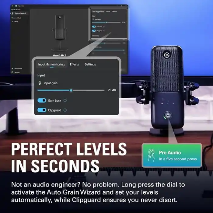 Elgato Dalga:3 MK.2 - Wave FX İşlemcili Akış ve Podcasting için Premium USB Kondenser Mikrofon, Yerleşik DSP, Clipguard 2.0, VST Ekler - PC ve Macte çalışır
