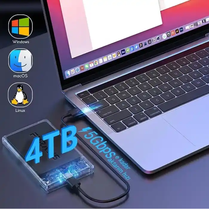 2.5 SATA HDD/SSD Harici Disk Kutusu - USB 3.0 Micro-B 5Gbps’e Kadar Hız - 4TB’a Kadar Destek - Windows/Mac/Linux Uyumlu - Taşınabilir Şeffaf Harddisk Kutusu
