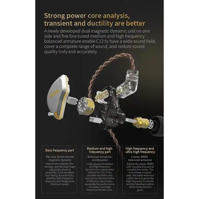 CCA C12 in Kulak Monitör Kulaklıklar 5BA 1DD Hibrid HiFi IEM Kulaklık Gürültü Izole Stereo Kablolu Kulakiçi Müzisyenler Audiophile Şarkıcılar DJ