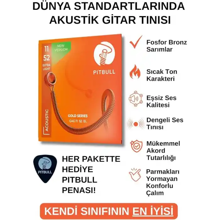 Pitbull Gold Akustik Gitar Teli GAG EL 11-52 Extra Light