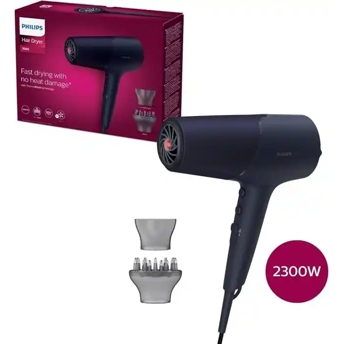 Philips Saç Kurutma Makinesi, ThermoShield Isı Koruması, 4 Kat İyonik Bakım, 110 km/s Hava Akışı,%20 Daha Hızlı Kurutma, 3 Isı ve 2 Hız Ayarı, Soğuk Hava Üfleme, 2300W Güçlü Performans, BHD510/10