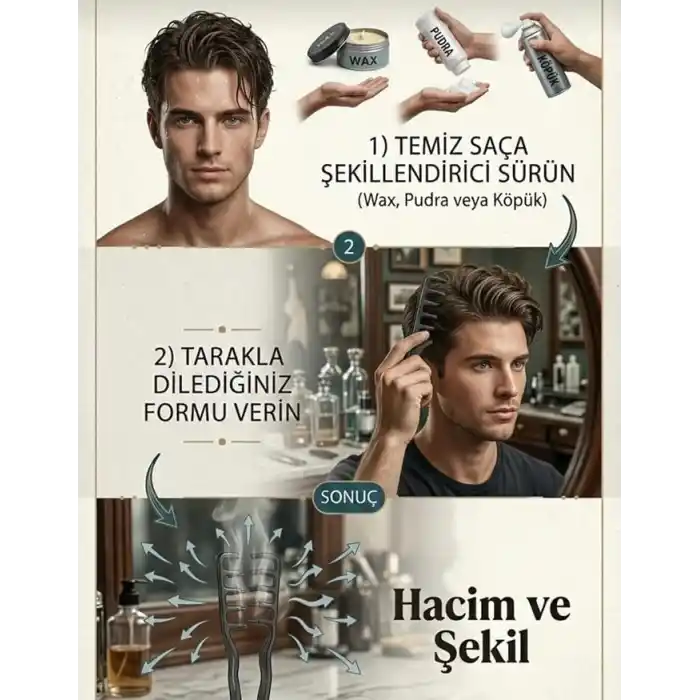 Mucizevi Tarak, Erkekler için Saç Açıcı ve Hacim Verici Tarak, Çift Taraflı Dişler, Berber Kalitesi