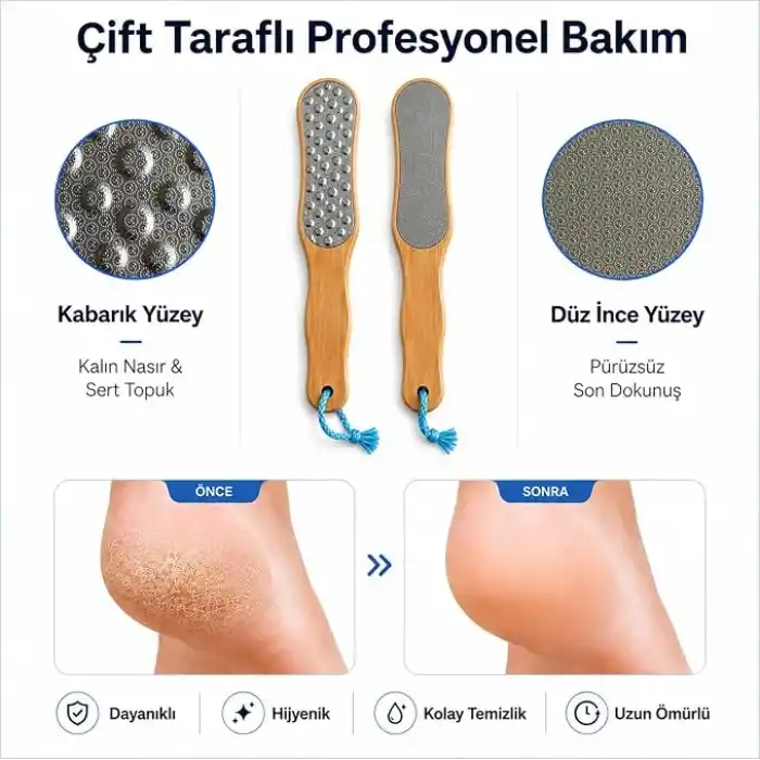 Bluefox Çift Taraflı Ayak Törpüsü – Paslanmaz Çelik Nasır ve Topuk Çatlağı Törpüsü, Ergonomik Saplı, Islak/Kuru Kullanıma Uygun, Ev Tipi Pedikür Ayak Ovucu