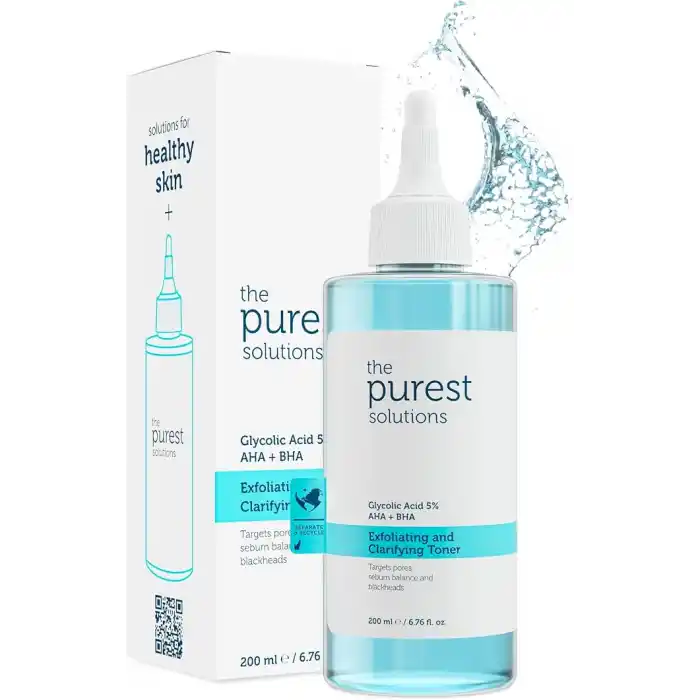The Purest Solutions, Gözenek ve Siyah Nokta Görünümünü Azaltmaya Yardımcı Arındırıcı Tonik,%5 Glikolik Asit, AHA, BHA, 200 ml