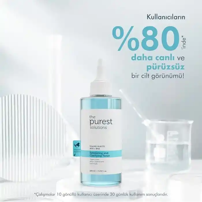 The Purest Solutions, Gözenek ve Siyah Nokta Görünümünü Azaltmaya Yardımcı Arındırıcı Tonik,%5 Glikolik Asit, AHA, BHA, 200 ml