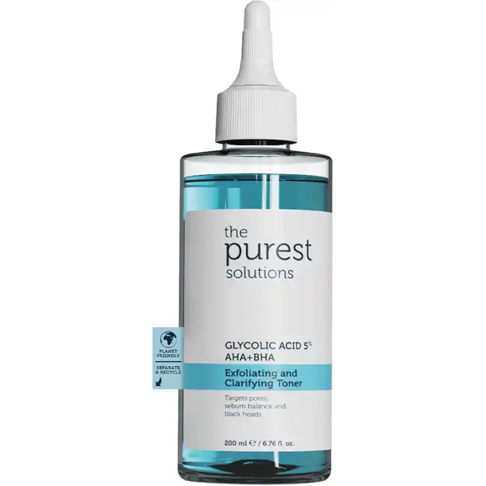 The Purest Solutions, Gözenek ve Siyah Nokta Görünümünü Azaltmaya Yardımcı Arındırıcı Tonik,%5 Glikolik Asit, AHA, BHA, 200 ml