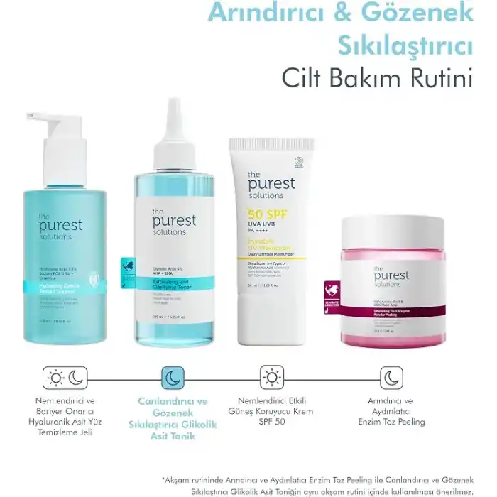 The Purest Solutions, Gözenek ve Siyah Nokta Görünümünü Azaltmaya Yardımcı Arındırıcı Tonik,%5 Glikolik Asit, AHA, BHA, 200 ml