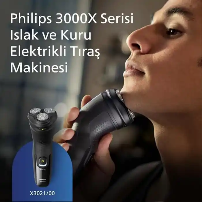 Philips 3000X Serisi Erkek Tıraş Makinesi, PowerCut Bıçak Teknolojisi, 5D Esnek Başlık, Islak ve Kuru Kullanım, Hassas Düzeltici, Cilt Koruma Özellikli, X3021/00