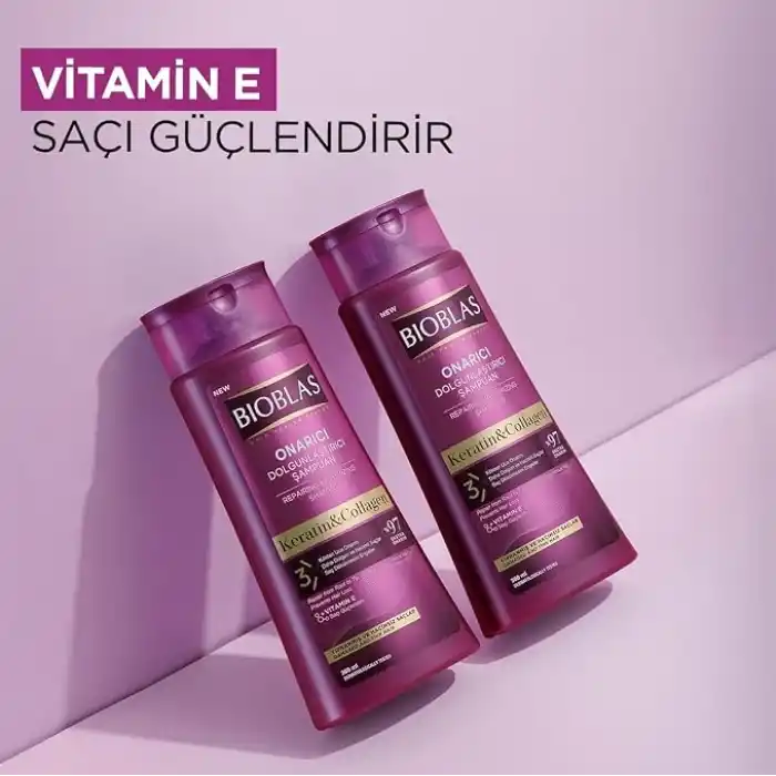 Bioblas Kolajen & Keratin Şampuan – Saç Dökülmesine Karşı, Onarıcı ve Dolgunlaştırıcı Etki, Bitkisel Kompleks B19, 360 ml