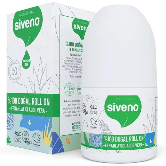 Siveno %100 Doğal Roll On Aloe Vera Deodorant Ter Kokusu Önleyici Bitkisel Leke Bırakmayan Vegan 50 ml