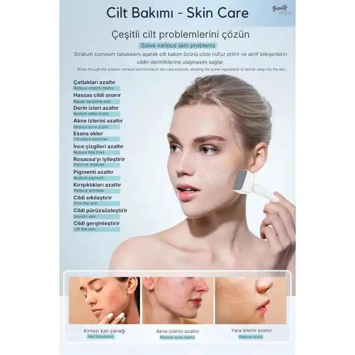 Bio Needle Dermastamp, 140 İğneli Ayarlanabilir Mikro İğneleme Cihazı, Cilt ve Saç Bakımı için Dermaroller
