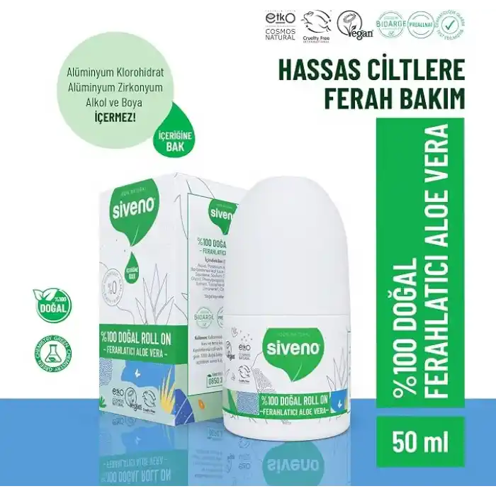 Siveno %100 Doğal Roll On Aloe Vera Deodorant Ter Kokusu Önleyici Bitkisel Leke Bırakmayan Vegan 50 ml